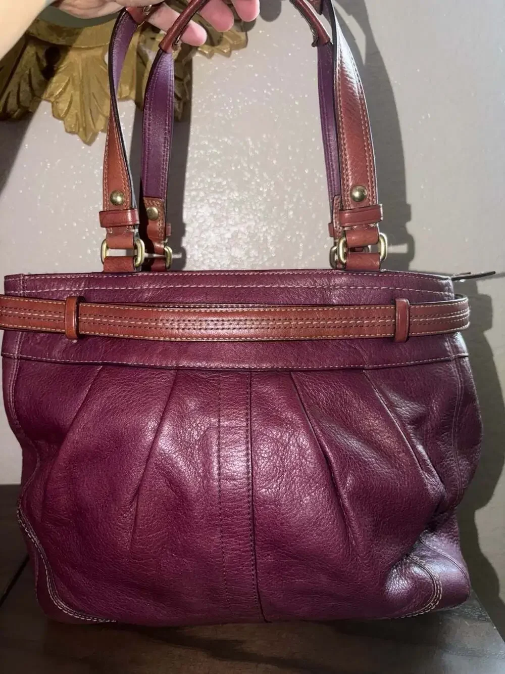 Coach Purple Leather Hamptons Carryall Tote Bag